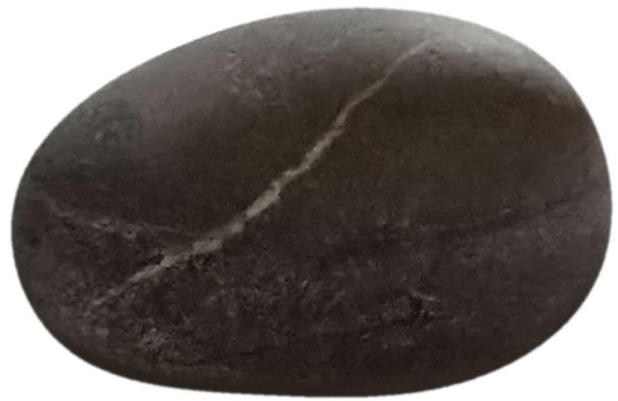 The Rylma stone, a dark river pebble crossed by a rising quartz vein